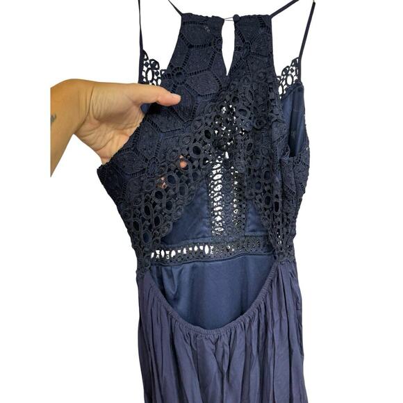 Soieblu Navy Blue Open Back Crochet Cut Out Maxi Dress Beach Womens Large - Picture 6 of 10